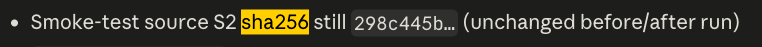 ตัวอย่างจริง — sha256 unchanged